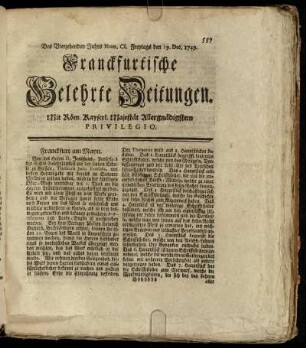 Num. CI. Freytags den 19. Dec. 1749 - Num. CIV. Dienstags den 30. Dec. 1749