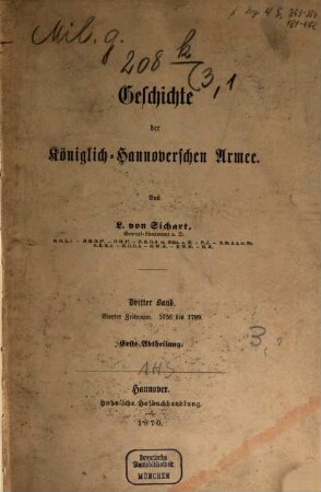 Geschichte der Königlich-Hannoverschen Armee. 3. Band, 1. Abtheilung