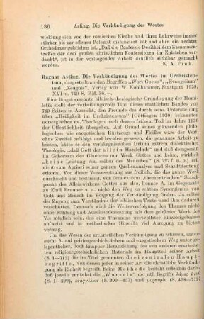136-140 [Rezension] Asting, Ragnar, Die Verkündigung des Wortes im Urchristentum