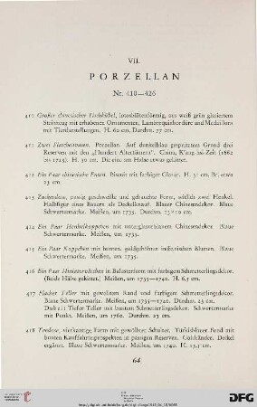 VII. Porzellan (Nr. 410-426)
