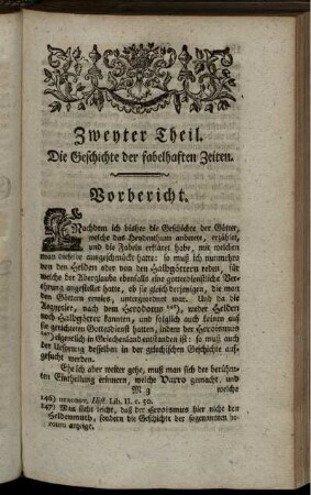 Zweyter Theil. Die Geschichte der fabelhaften Zeiten. Vorbericht