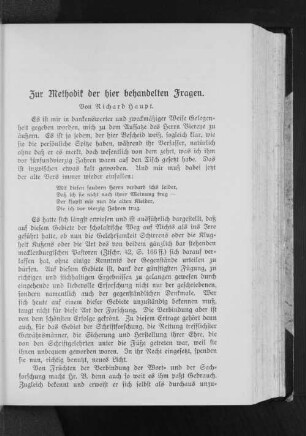 Zur Methodik der hier behandelten Fragen.
