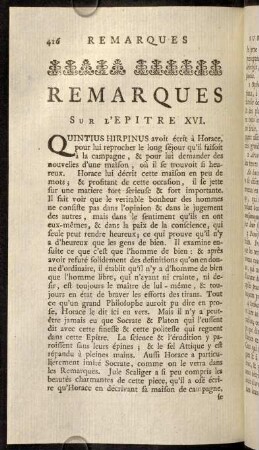 416-438, Remarques sur l'Epitre XVI.