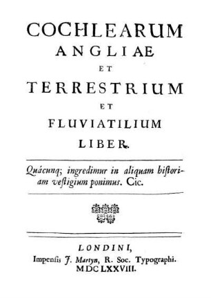 Cochlearum Angliae et Terrestrium et Fluviatilium Liber
