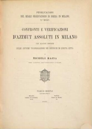 Pubblicazioni del Reale Osservatorio Astronomico di Brera in Milano, 35