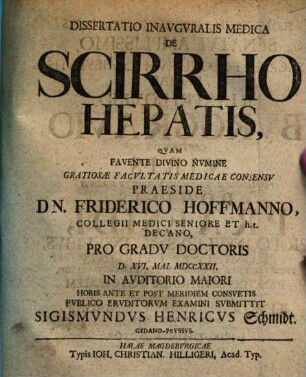 Dissertatio Inavgvralis Medica De Scirrho Hepatis