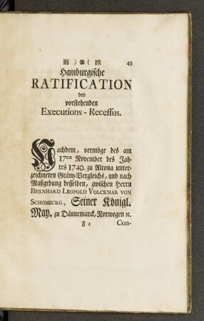 Hamburgische Ratification des vorstehenden Executions - Recessus.