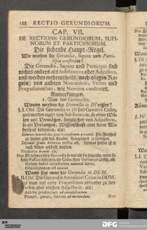 Cap. VII. De Rectione Gerundiorum, Supinorum et Participiorum. Die siebende Haupt-Regel