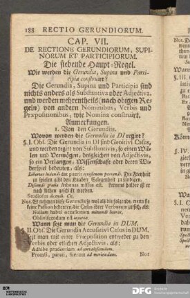 Cap. VII. De Rectione Gerundiorum, Supinorum et Participiorum. Die siebende Haupt-Regel