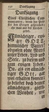 Danksagung Eines Christlichen Communicanten/ - Tägliches Gebet eines frommen Christen/