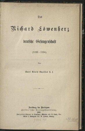 Des Richard Löwenherz deutsche Gefangenschaft : (1192 - 1194)