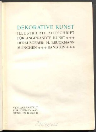 Dekorative Kunst : illustrierte Zeitschrift für angewandte Kunst. 14, 14. 1906