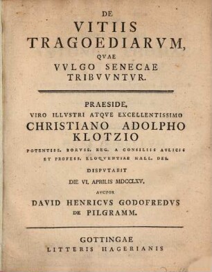 De Vitiis Tragoediarvm, Qvae Vvlgo Senecae Tribvvntvr