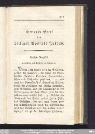 Der erste Brief des heiligen Apostels Petrus.