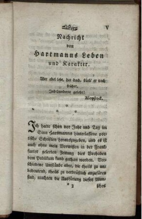 Nachricht von Hartmanns Leben und Karakter.