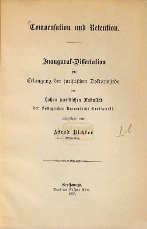 Compensation und Retention : Inaug. Diss.