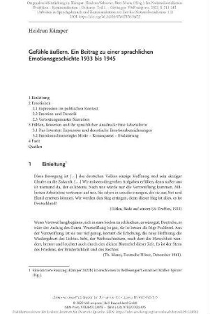 Gefühle äußern. Ein Beitrag zu einer sprachlichen Emotionsgeschichte 1933 bis 1945