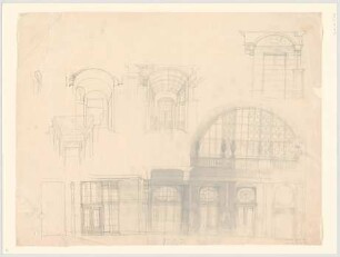 Thiersch, Friedrich von; Wiesbaden; Kurhaus - Fassade (Detail); Innenraum (Perspektiven)