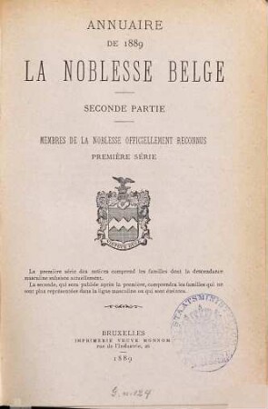 La Noblesse belge : annuaire de .... 1889,2