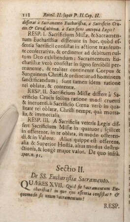 Sectio II. De SS. Eucharistiae Sacramento.