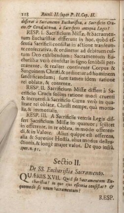 Sectio II. De SS. Eucharistiae Sacramento.