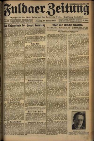 Erste Ausgabe vom Sonntag, den 19. Januar 1930.