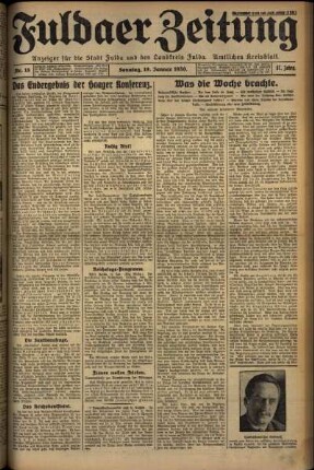 Erste Ausgabe vom Sonntag, den 19. Januar 1930.