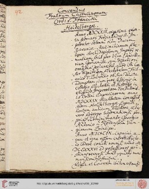 Conventus Fratrum Capucinorum Ord: S. Francisci Heidelbergae