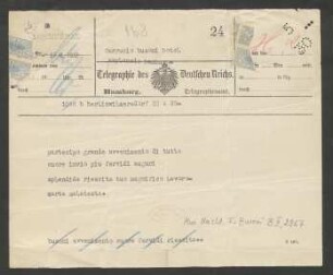 Telegramm an Ferruccio Busoni : 13.04.1912