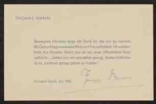 Brief: Thomas Mann an Gerty von Hofmannsthal; Brief: Richard Strauss an Hofmannsthal