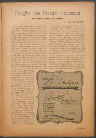Elogio de Pablo Podestá : (De "La Nacion").