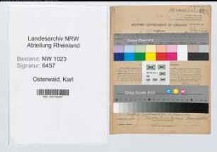 Entnazifizierung Karl Osterwald , geb. 20.06.1895 (Lehrer)
