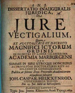 Diss. inaug. iur. de iure vectigalium