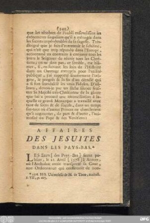 Affaires Des Jesuites Dans Les Pays-Bas.