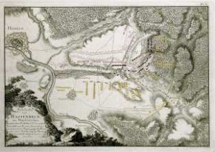 WHK 24 Deutscher Siebenjähriger Krieg 1756-1763: Plan der Schlacht bei Hastenbeck im Hannoverschen, die von der französischen Armee unter Marschall d'Estrées gegen die Hannoverschen unter dem Herzog von Cumberland gewonnen wurde, 26. Juli 1757
