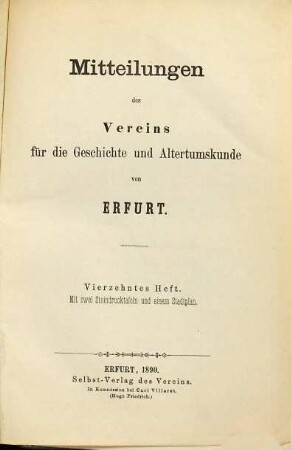 Mitteilungen des Vereins für die Geschichte und Altertumskunde von Erfurt. 14. 1890