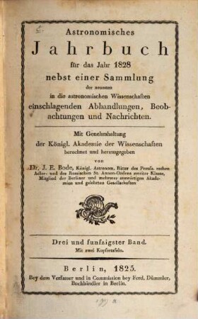 Astronomisches Jahrbuch. 1828 = Bd. 53 (1825)