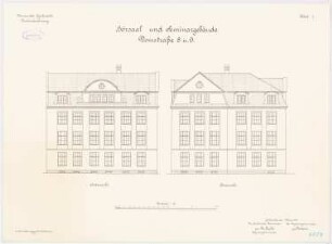 Hörsaal- und Seminargebäude der Universität Greifswald: Aufriss Südansicht und Ostansicht 1:100
