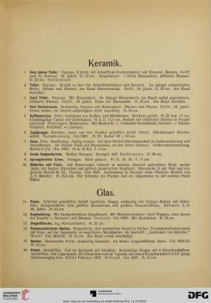 Keramik, Glas, Taschenuhren, Textilien (Nr. 1-215)