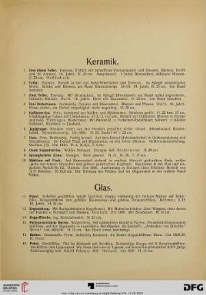Keramik, Glas, Taschenuhren, Textilien (Nr. 1-215)
