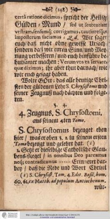4. Zeugnus. S. Chrysostomi, aus seinem 4ten Tomo.