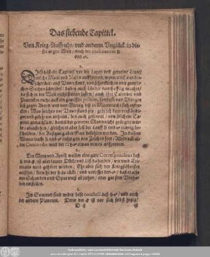 Das siebende Capittel. Von Krieg/ Auffruhr/ und anderm Unglück/ in dieser argen Welt/ nach der inclination ♄ und ♂.