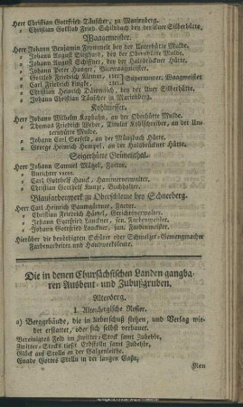 Die in denen Chursächs. Landen gangbaren Ausbeut- und Zubußgruben
