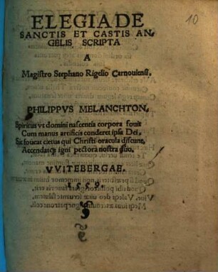 Elegia De Sanctis Et Castis Angelis