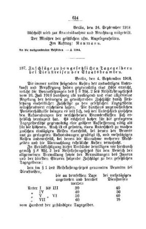 Zuschläge zu den gesetzlichen Tagegeldern bei Dienstreisen der Staatsbeamten : [A. Behörden und Beamte]