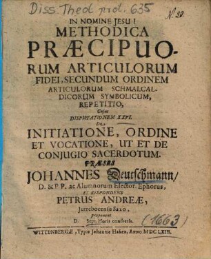 De Initiatione, Ordine Et Vocatione, Ut Et De Conjugio Sacerdotum