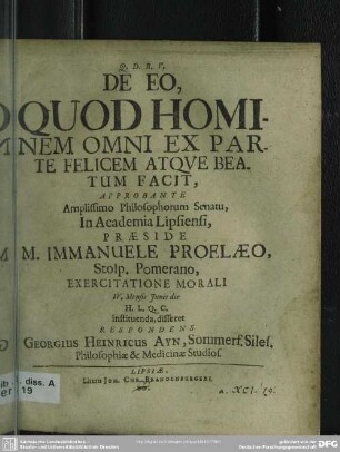 De Eo, Quod Hominem Omni Ex Parte Felicem Atque Beatum Facit