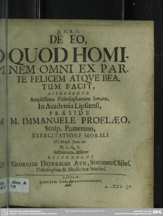 De Eo, Quod Hominem Omni Ex Parte Felicem Atque Beatum Facit