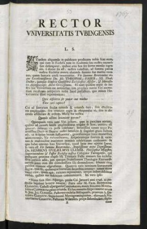 Rector Vniversitatis Tvbingensis L. S.