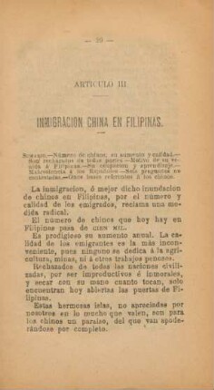 Artículo III. Inmigración China en Filipinas